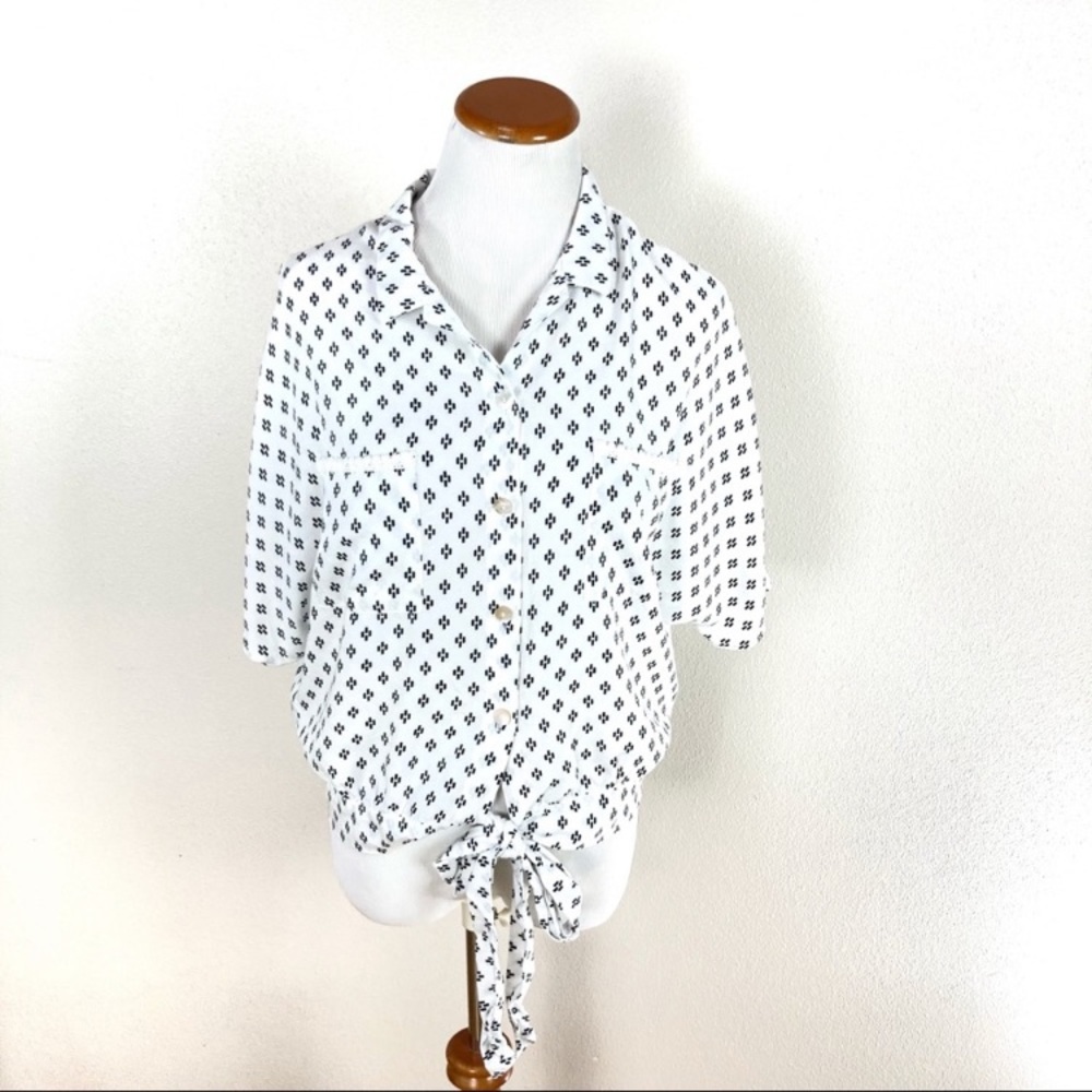 Anthropologie Beachgold White Front Tie Short Sleeve Top Shirt‎ Women’s Sz Small